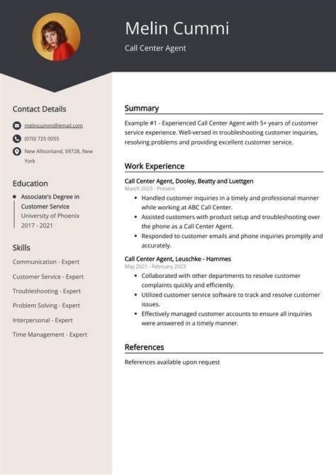 sample resume for call center agent with experience